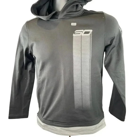 NEW Under Armour Stephen Curry 30 Warm Up Hoodie Graphic Print Black Boys M